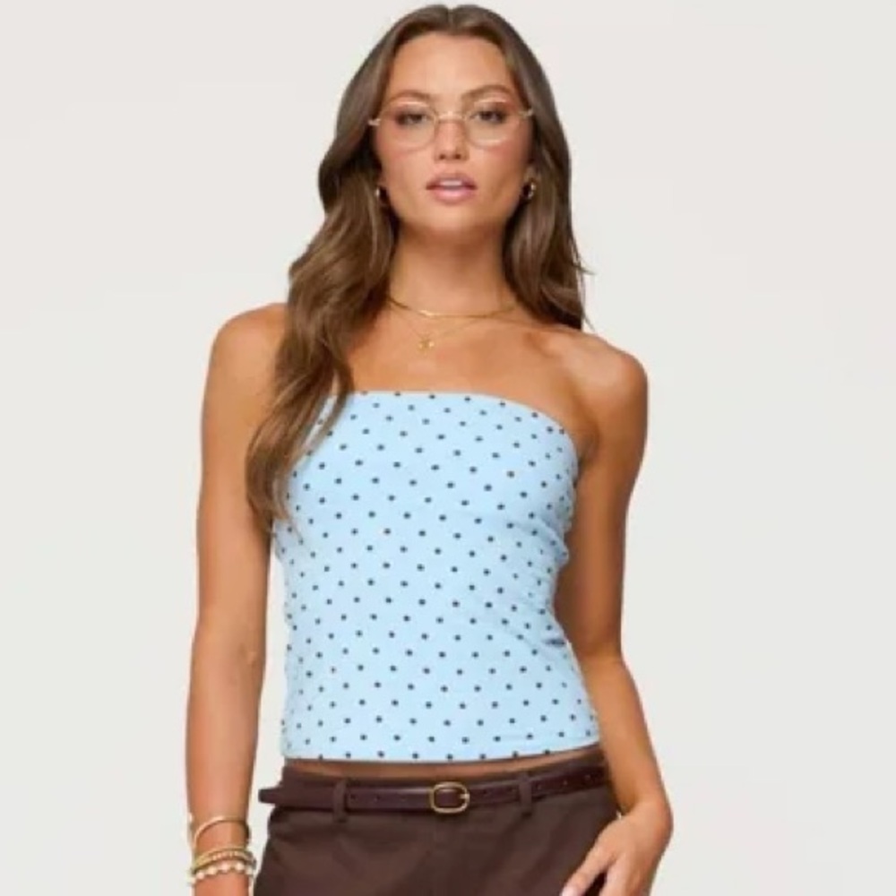 Edikted Blue Polka Dot Crop Top